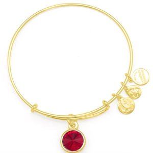 ALEX AND ANI Gold July Birthstone Charm Bangle - Ruby Colour Bracelet